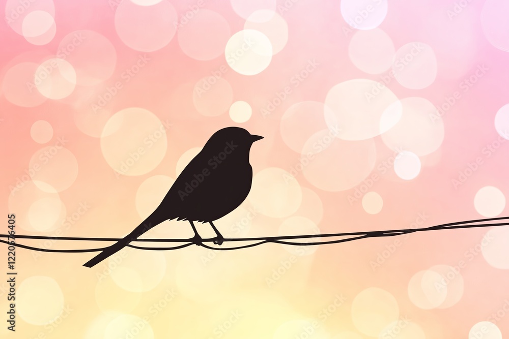 Poster a silhouette of a bird perched on a wire against a soft gradient background