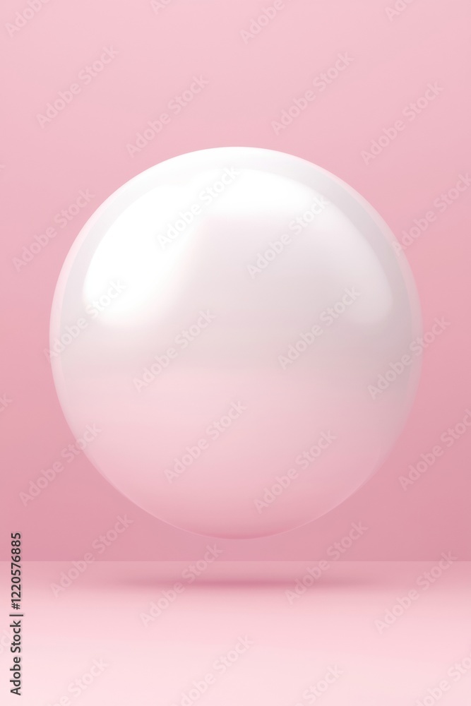 Poster a glossy white sphere floating against a soft pink background, perfect for abstract and minimalist d