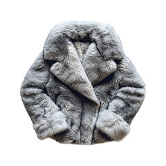 Faux Fur Coat with Oversized Collar in Gray Isolated on Transparent Background