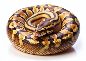 Obraz premium Adorable Pinstripe Ball Python Curled Up, Detailed Headshot - Isolated on White