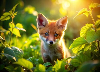 Obraz premium Adorable Red Fox Kit Aerial View - Drone Photography