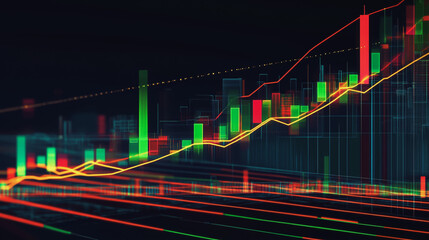 Fototapeta premium Abstract dark blue background with Colorful charts and graphs with statistics to innovative analyze business potential and forecast future development of companies growth.