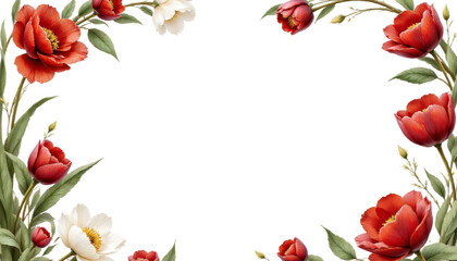 Red and white flowers frame transparent background