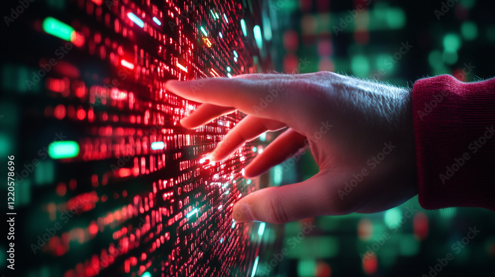 Poster human interaction with glowing digital data streams a technological exploration