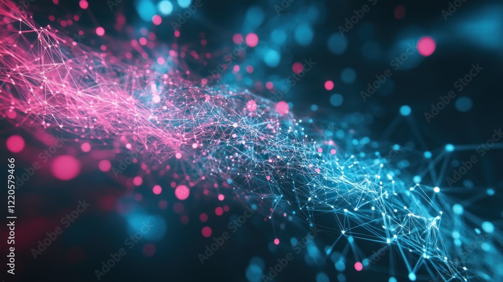 Poster abstract network data flow visualization in pink and blue