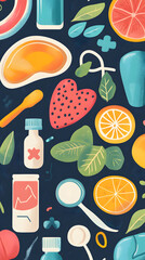 An assortment of vector graphics highlighting health and wellness themes.