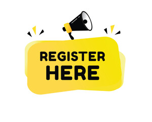 Register here vector banner or poster design isolated white background. Modern element design template.