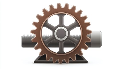 Obraz premium 3D render of a cogwheel on a metal shaft, isolated on white background.