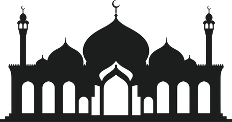 Elegant Islamic Mosque Silhouette Vector with Domes and Minarets