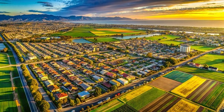 Aerial Helicopter View of Oxnard, California Coastal Cityscape