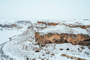 Ani Ruins covered in snow. Kars, Turkey.