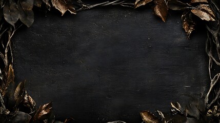 Dried Leaves Frame Dark Background Textured Surface