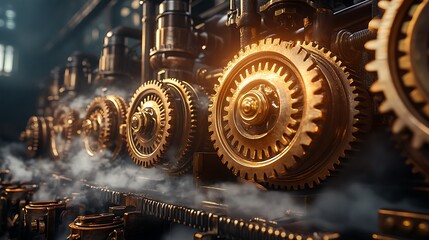 Golden Gears of an Industrial Steam Engine