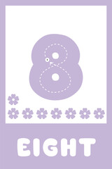 Learning numbers. Educational cards for children. Cute flashcards for preschool years and kindergarten kids. Numbers from 1 to 10. Vector illustration.