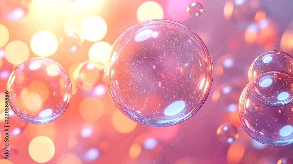 Poster colorful abstract background with floating bubbles and luminous orbs. generative ai