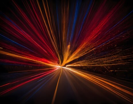 Dynamic Abstract Motion Blur Neon with Bright Red, Yellow, and Blue Streaks Colorful Lines Background