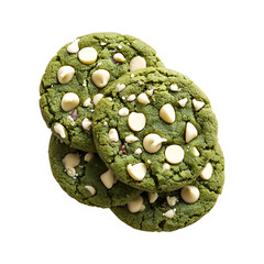 Matcha Green Tea Cookies with White Chocolate Chips and Almonds Isolated on Transparent Background
