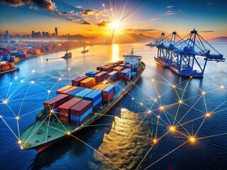Global trade routes: Ships and ports, a silhouette of commerce.