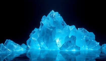 Luminous Blue Ice Crystals Reflecting In Dark Water