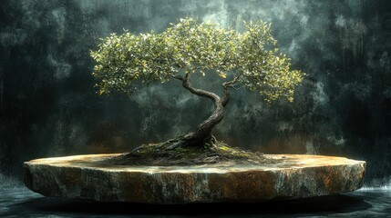 Serene Bonsai Tree on a Stone Platform