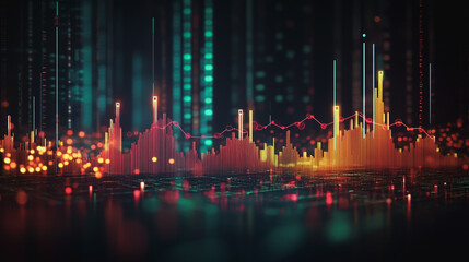 Naklejka premium Abstract dark blue background with Colorful charts and graphs with statistics to innovative analyze business potential and forecast future development of companies growth.