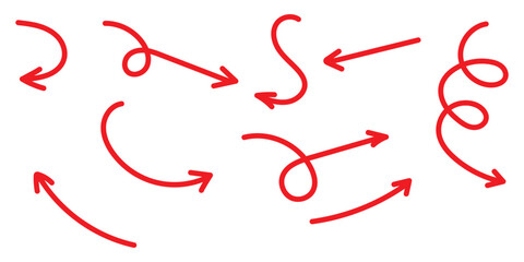 Hand drawn arrows collection Set simple flat arrows isolated on white background. Arrow mark icons and arrow paint. Stock vector. EPS10.