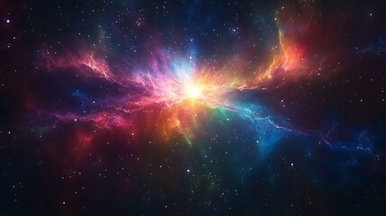 Obraz premium A colorful nebula with bright stars and galaxies