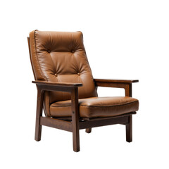 Naklejka premium Brown leather chair with wooden frame transparent background