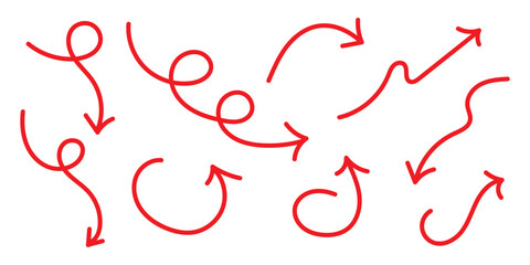 Hand drawn arrows collection Set simple flat arrows isolated on white background. Arrow mark icons and arrow paint. Stock vector. EPS10.