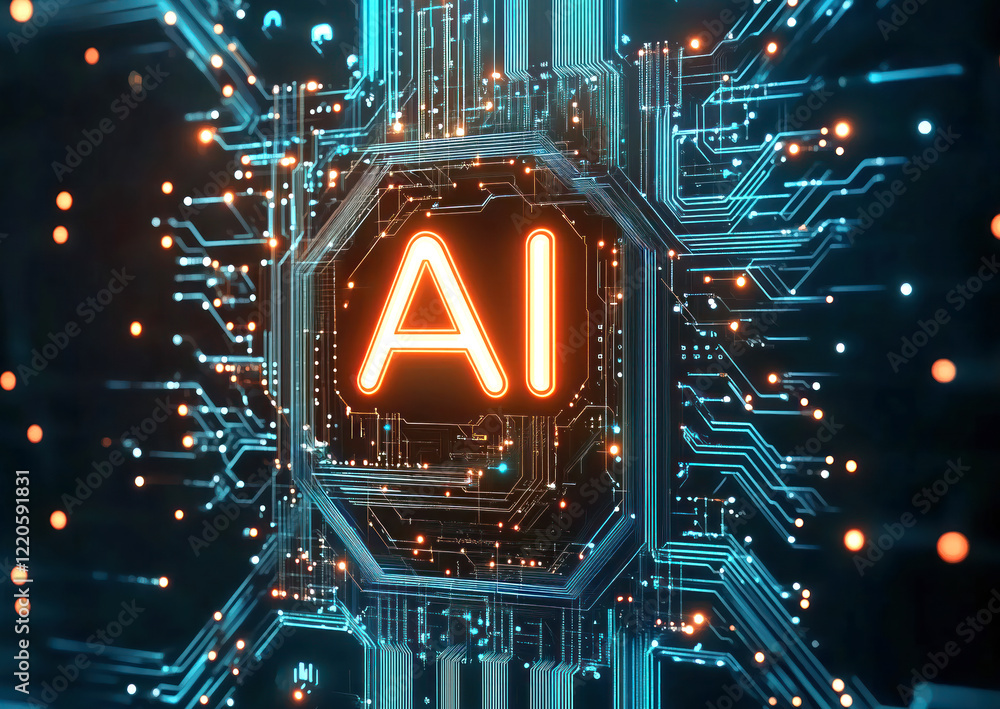 Poster ai as a fusion of circuits, data, and innovation in a dynamic and futuristic style. ai, circuit boar
