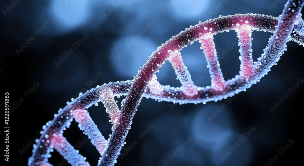 Poster exploring the structure of dna with vibrant colors and intricate details in a scientific background