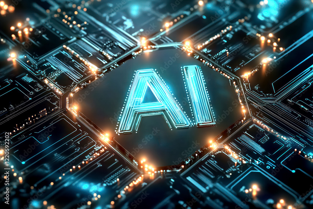 Poster ai as a fusion of circuits, data, and innovation in a dynamic and futuristic style. ai, circuit boar