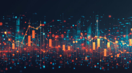 Fototapeta premium Abstract dark blue background with Colorful charts and graphs with statistics to innovative analyze business potential and forecast future development of companies growth.