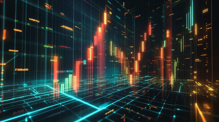Naklejka premium Abstract dark blue background with Colorful charts and graphs with statistics to innovative analyze business potential and forecast future development of companies growth.