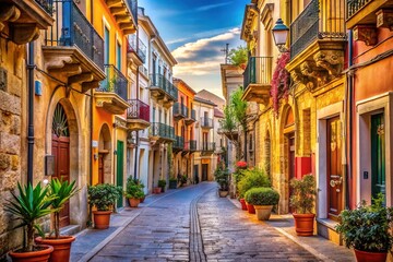 Fototapeta premium Sicilian Street Scene - Ragusa, Italy - Sunny Day