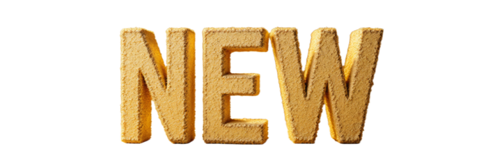 Gold textured NEW letters on a gold background