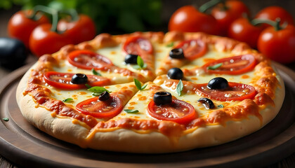 pizza with tomatoes and olives