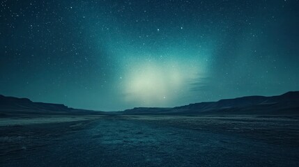 Naklejka premium A beautiful northern lights sky with stars. The color of the aurora is blue-green, and it has an ethereal glow that reflects off the dark night sky.