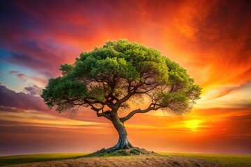 Fototapeta premium Twisted Lone Tree Against Muted Background - Striking Landscape