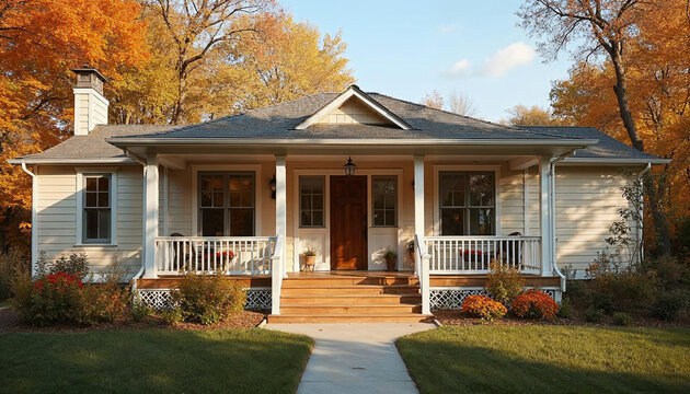 Charming Craftsman Bungalow Home in Autumn Setting