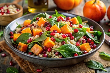 Winter Quinoa Salad with Sweet Potatoes, Pomegranate, and Spinach - Delicious Healthy Recipe