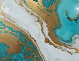 Abstract Marble Texture in Gold and Turquoise with Glossy Swirls Luxury Background