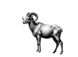 Monochrome illustration of a ram with transparent background