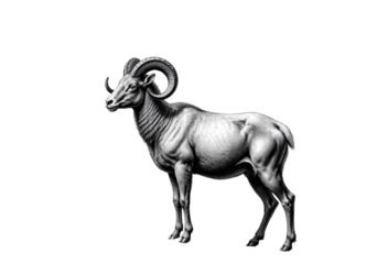 Monochrome illustration of a ram with transparent background