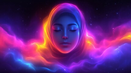 Fototapeta premium Serene Woman Enveloped in Cosmic Nebula
