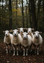 Fototapeta premium sheeps in the forest with sun backlight, captured in a portrait