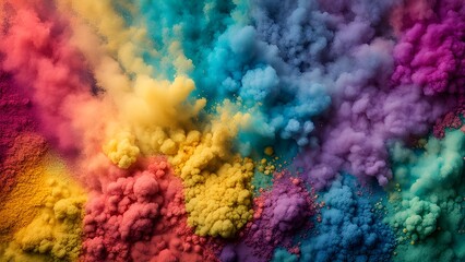 Abstract vibrant rainbow colored powder explosion background.