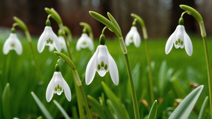 First White Snowdrop Bloom Close Up