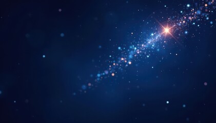 Obraz premium Dark blue background, glittering stars, single shooting star , card, winter, season