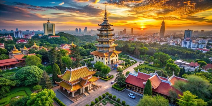 Aerial View of Xa Loi Pagoda, Ho Chi Minh City, Vietnam - Drone Photography